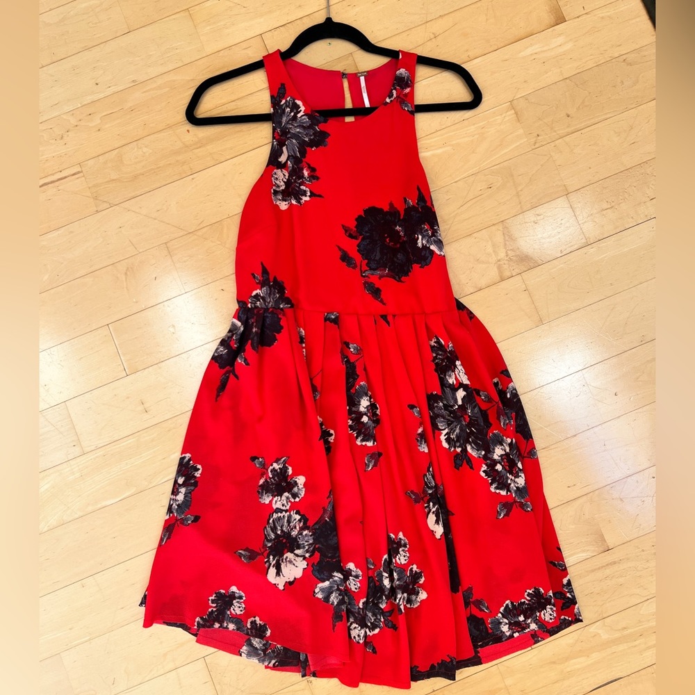 Free People Fit and Flare Red Floral Dress